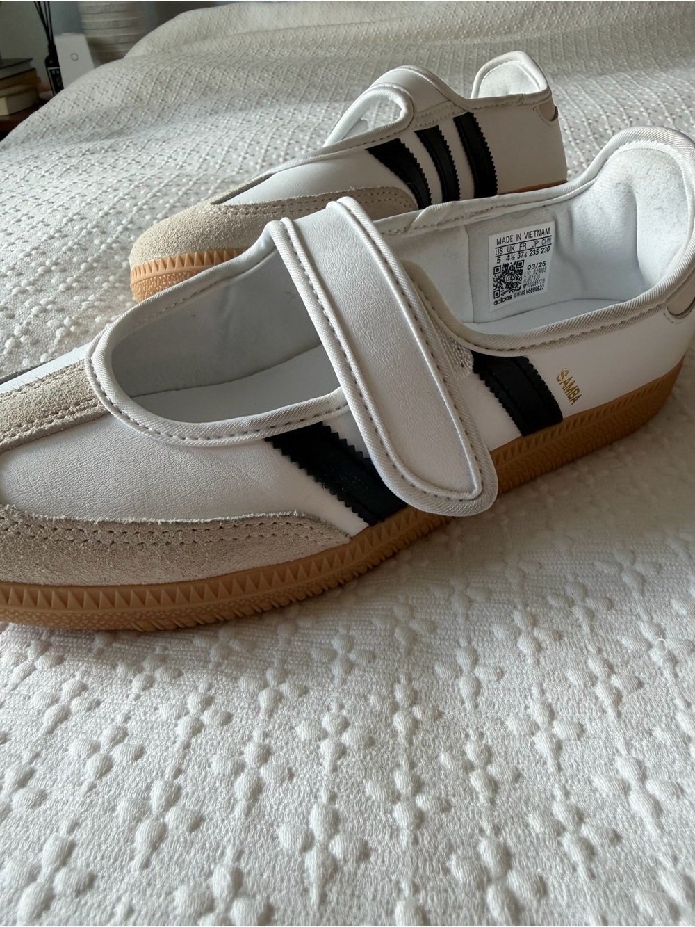 adidas Originals White and Black Samba with Gum Sole and Velcro Strap